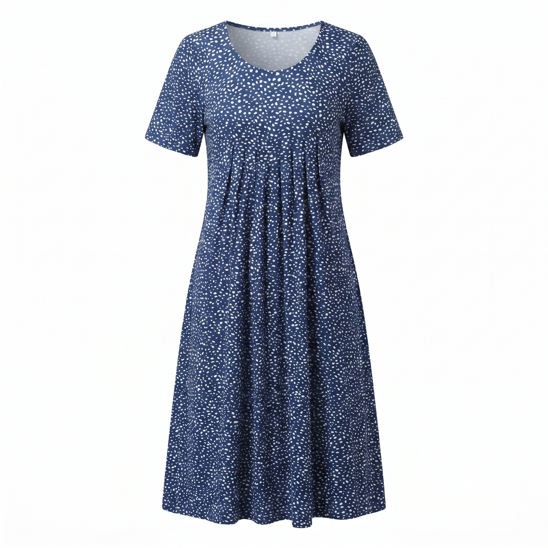 Women's Floral Print A-Line Midi Dress Short Sleeve
