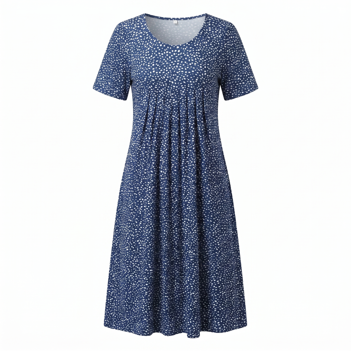 Women's Floral Print A-Line Midi Dress Short Sleeve