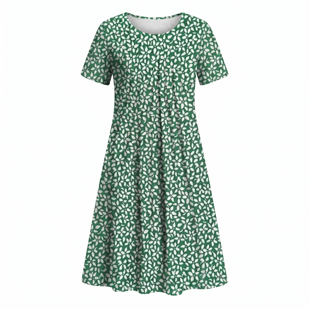 Women's Floral Print A-Line Midi Dress Short Sleeve