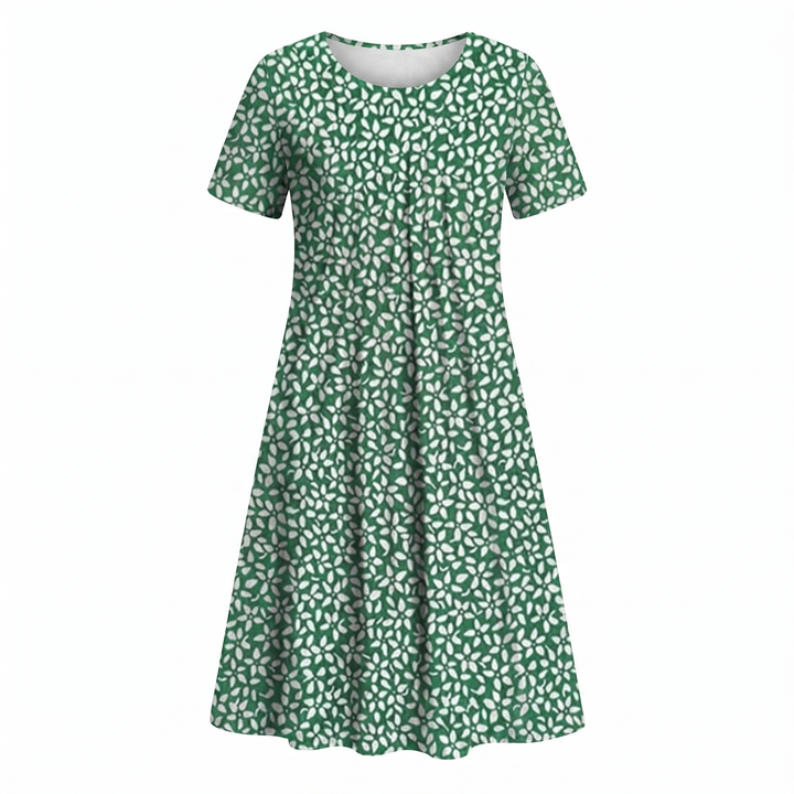 Women's Floral Print A-Line Midi Dress Short Sleeve