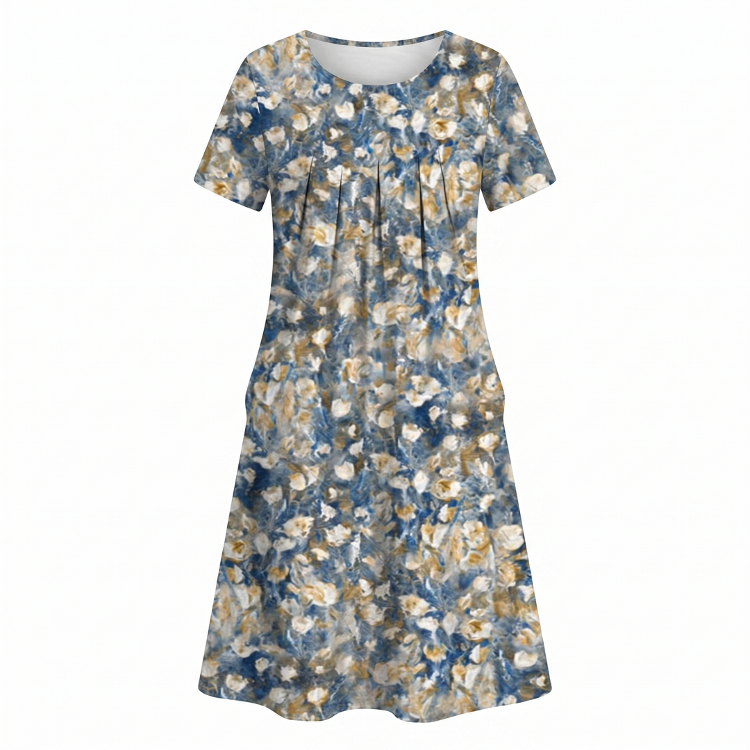 Women's Floral Print A-Line Midi Dress Short Sleeve