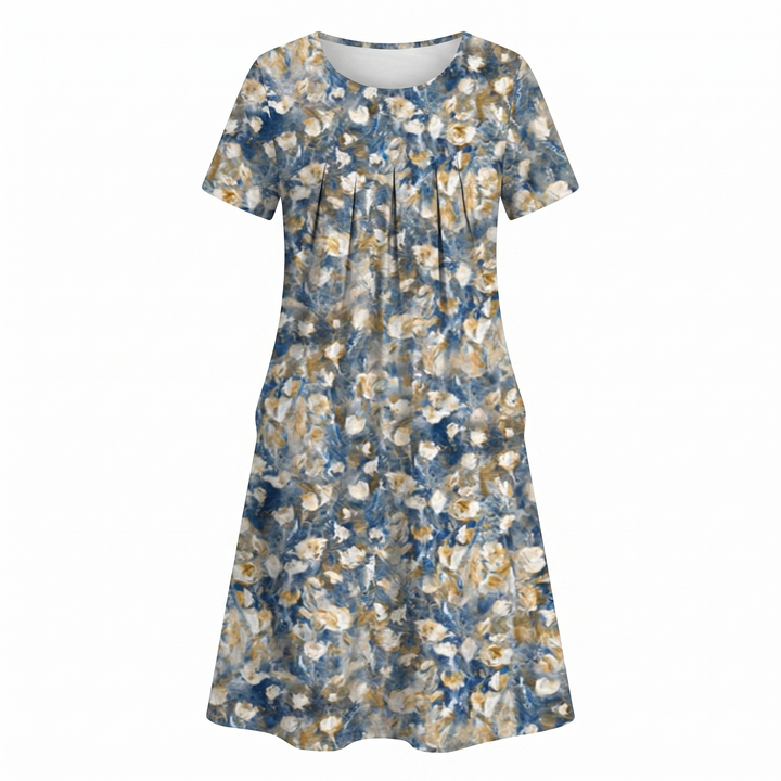 Women's Floral Print A-Line Midi Dress Short Sleeve