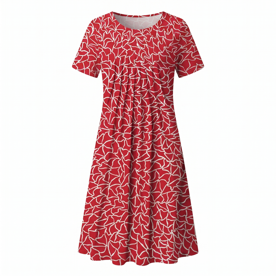 Women's Floral Print A-Line Midi Dress Short Sleeve