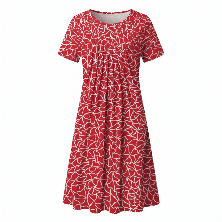 Women's Floral Print A-Line Midi Dress Short Sleeve
