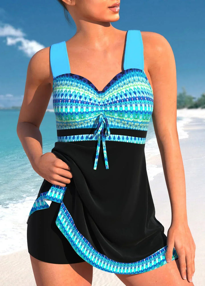 Women's Aztec Print Tankini Set Swim Dress Shorts Tummy