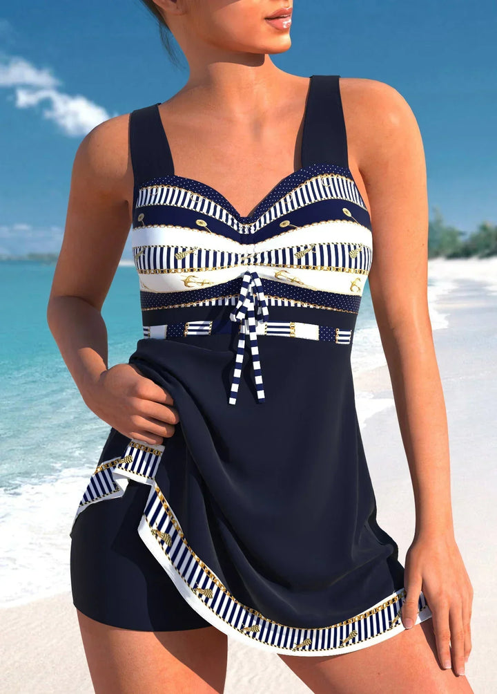Women's Aztec Print Tankini Set Swim Dress Shorts Tummy